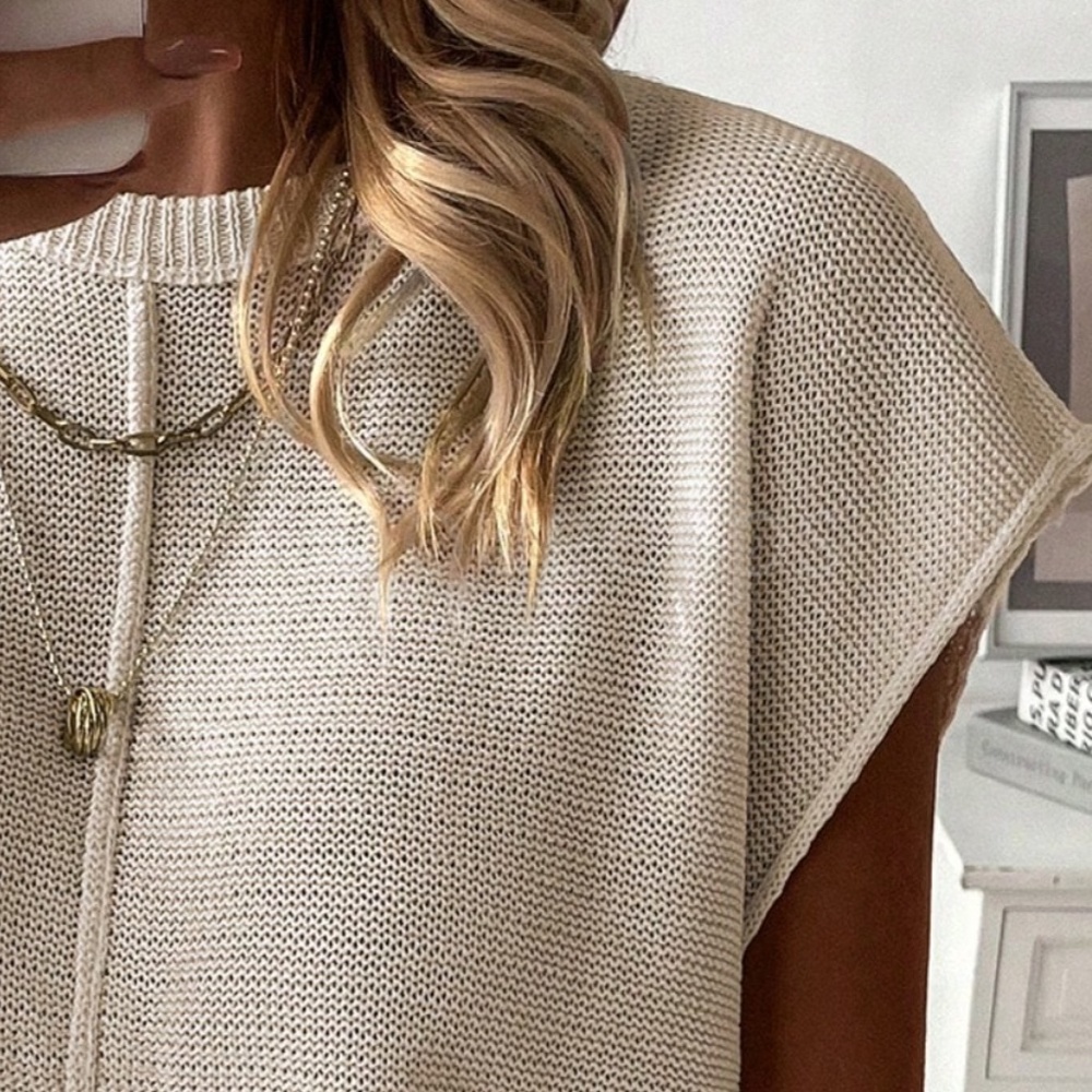 Knit Sweater Top Round Neck Sleeveless Muscle Tee Shirt - Picture 7 of 9